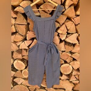 Striped Women’s Small Wide Leg Capri Jumpsuit frill Coastal Country Club Comfort